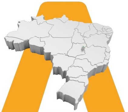 Mapa do Brasil em relevo sobre o símbolo do Portal
